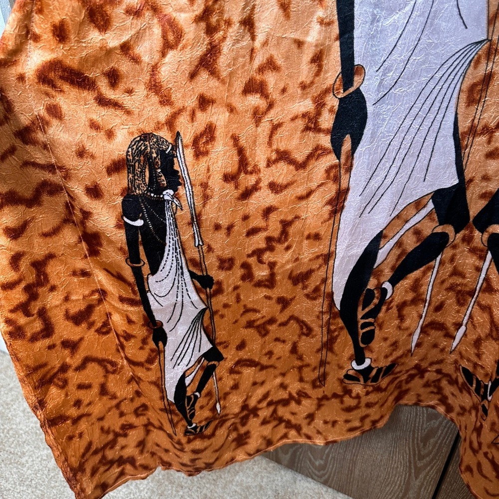 African Essence Kaftan Maxi Dress Orange Maasai Graphic One Size Boho Loungewear - Picture 10 of 11
